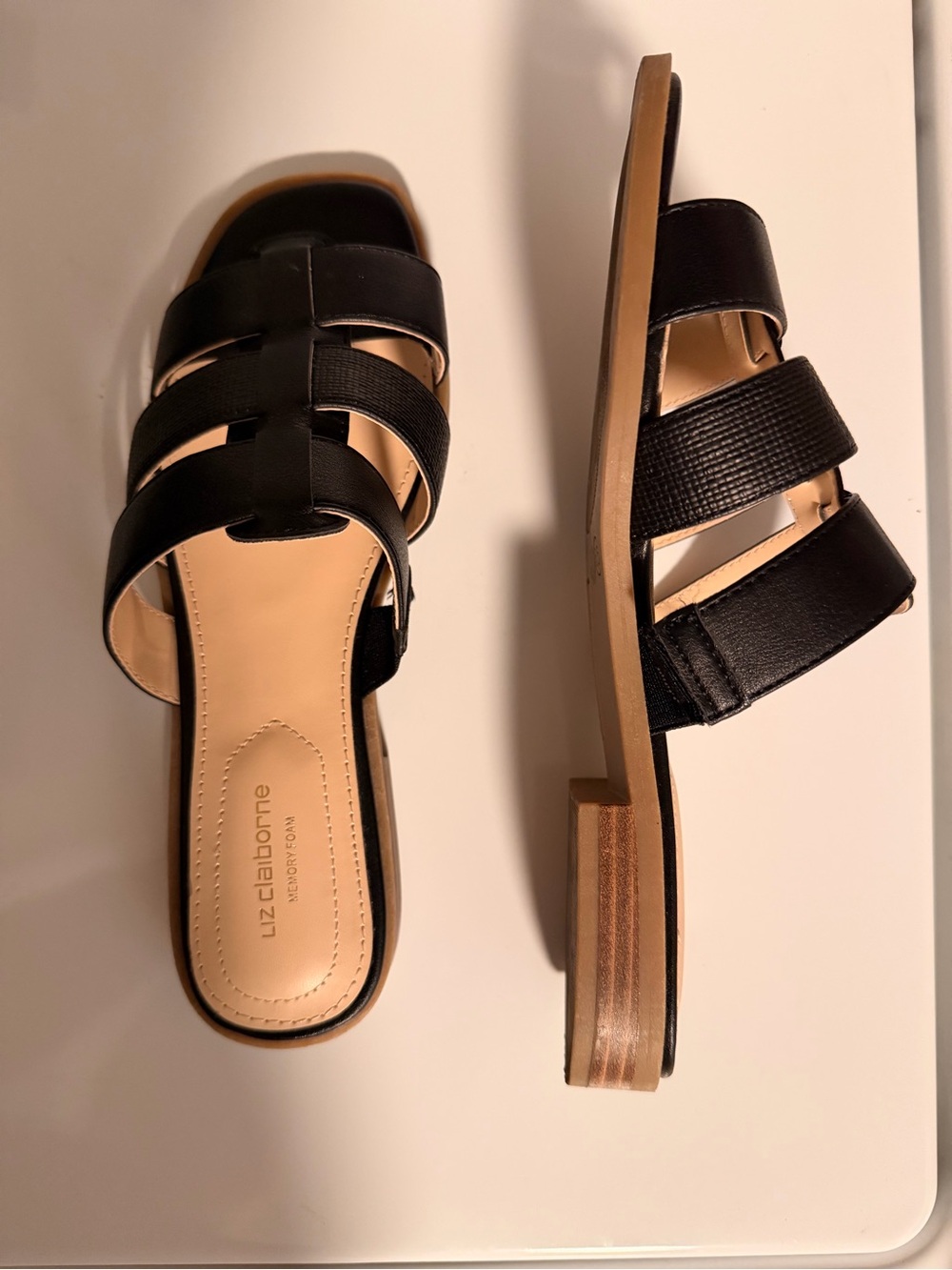 Liz Claiborne Black Multi-Strap Slide Mules